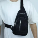 کیف بادی بگ چرم مخملی ساده دودی - Image 7
