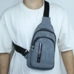 کیف بادی بگ چرم مخملی ساده دودی - Image 4